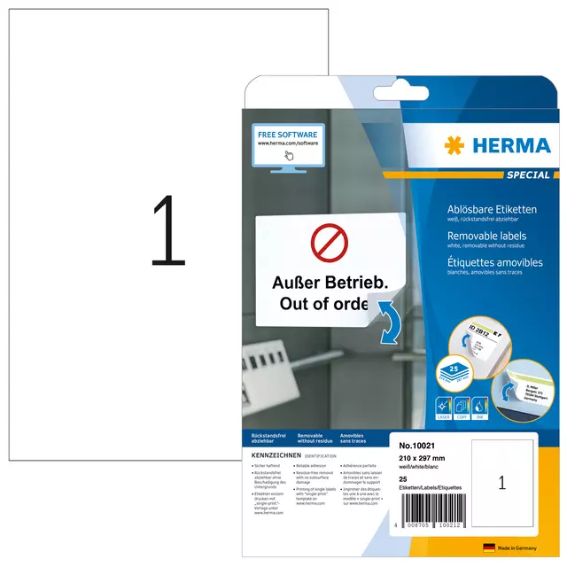 Een Etiket HERMA 10021 210x297mm A4 verwijderbaar wit 25stuks koop je bij Van Leeuwen Boeken- en kantoorartikelen
