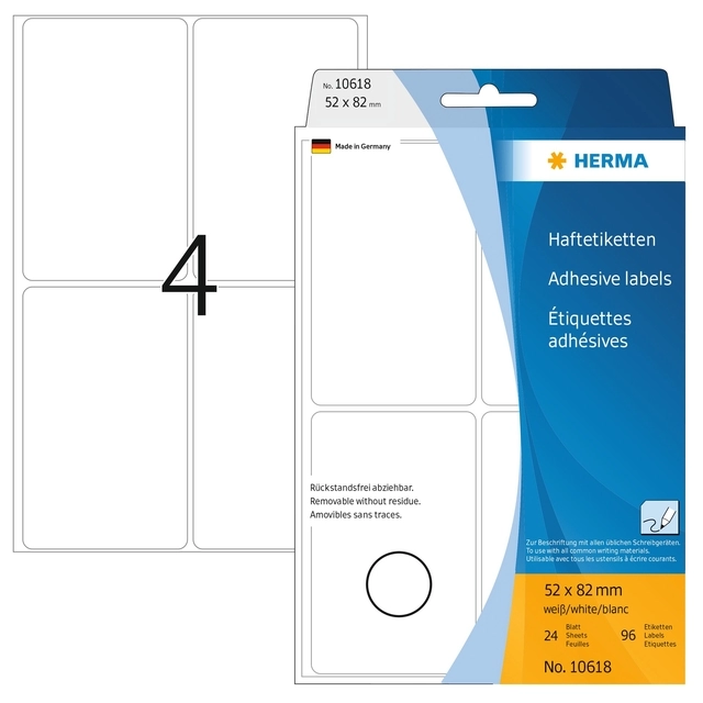 Een Etiket HERMA 10618 52x82mm verwijderbaar 96 etiketten koop je bij Unimark Office B.V.