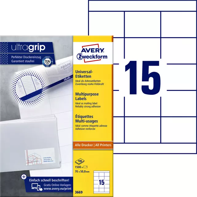 Een Etiket Avery Zweckform 3669 70x50.8mm wit 1500stuks koop je bij NiceSupplies.nl