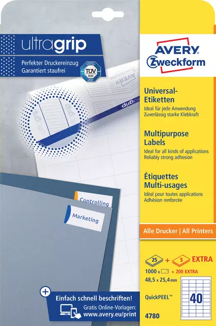 Een Etiket Avery Zweckform 4780 48.5x25.4mm wit 1000stuks koop je bij Alles voor uw kantoor