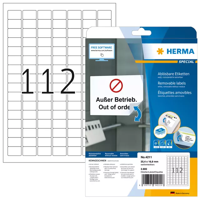 Een Etiket HERMA 4211 25.4x16.9mm verwijderbaar wit 2800stuks koop je bij Van Leeuwen Boeken- en kantoorartikelen