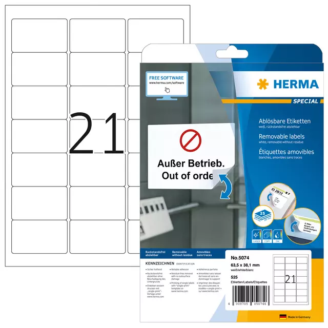 Een Etiket HERMA 5074 63.5x38.1mm verwijderbaar wit 525stuks koop je bij Van Leeuwen Boeken- en kantoorartikelen