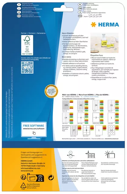 Een Etiket HERMA 5148 210x297mm A4 fluor geel 20stuks koop je bij The Cartridge Company