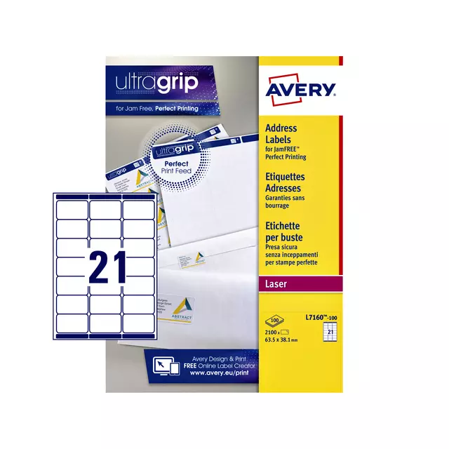 Een Etiket Avery L7160-100 63.5x38.1mm wit 2100stuks koop je bij L&N Partners voor Partners B.V.