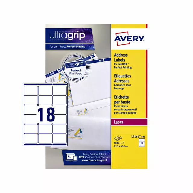 Een Etiket Avery L7161-100 63.5x46.6mm wit 1800stuks koop je bij Totaal Kantoor Goeree