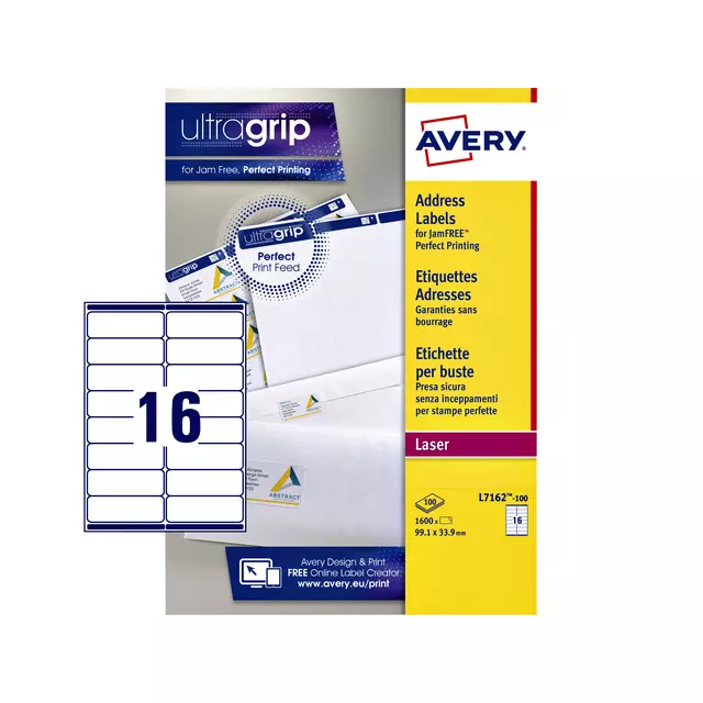 Een Etiket Avery L7162-100 99.1x33.9mm wit 1600stuks koop je bij EconOffice
