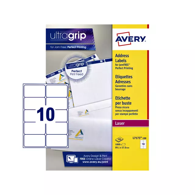 Een Etiket Avery L7173-100 99.1x57mm wit 1000stuks koop je bij L&N Partners voor Partners B.V.