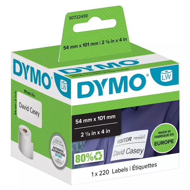 Een Etiket Dymo LabelWriter naamkaart 54x101mm 1 rol á 220 stuks wit koop je bij L&N Partners voor Partners B.V.