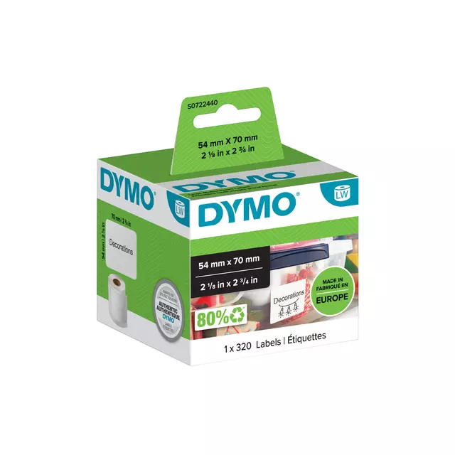 Een Etiket Dymo LabelWriter multifunctioneel 54x70mm 1 rol á 320 stuks wit koop je bij Van Leeuwen Boeken- en kantoorartikelen