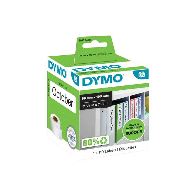 Een Etiket Dymo LabelWriter naamkaart ordner 59x190mm 1 rol á 110 stuks wit koop je bij KantoorProfi België BV