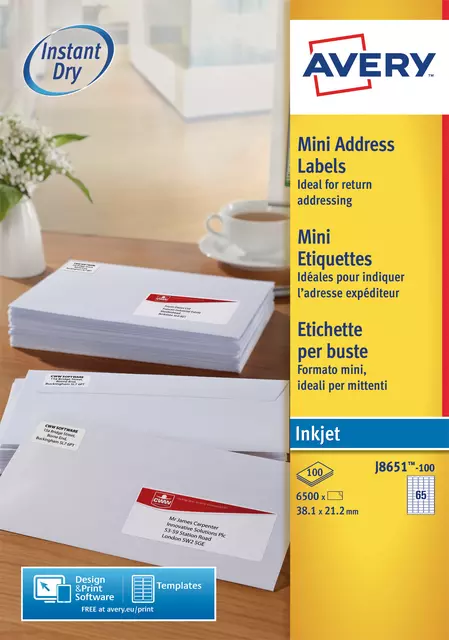 Een Etiket Avery J8651-100 38.1x21.2mm wit 6500stuks koop je bij NiceSupplies.nl