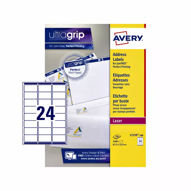 Een Etiket Avery L7159-100 63.5x33.9mm wit 2400stuks koop je bij EconOffice