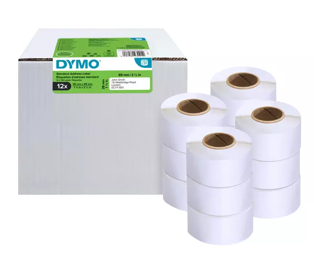 Een Etiket Dymo LabelWriter adressering 28x89mm 12 rollen á 130 stuks wit koop je bij Van Leeuwen Boeken- en kantoorartikelen