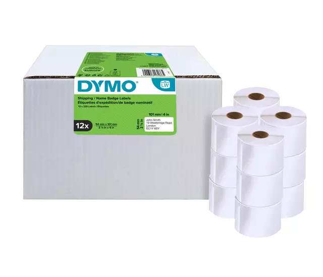 Een Etiket Dymo LabelWriter naamkaart 54x101mm 12 rollen á 220 stuks wit koop je bij Totaal Kantoor Goeree