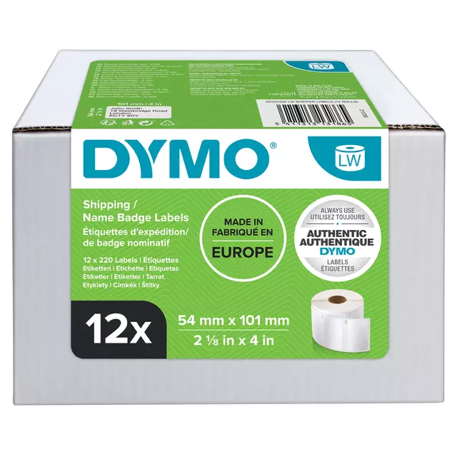 Een Etiket Dymo LabelWriter naamkaart 54x101mm 12 rollen á 220 stuks wit koop je bij MV Kantoortechniek B.V.
