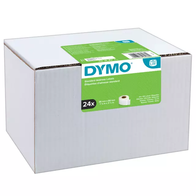 Een Etiket Dymo LabelWriter adressering 28x89mm 24 rollen á 130 stuks wit koop je bij De Angelot