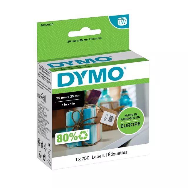 Etiket Dymo LabelWriter multifunctioneel 25x25mm 1 rol á 750 stuks wit