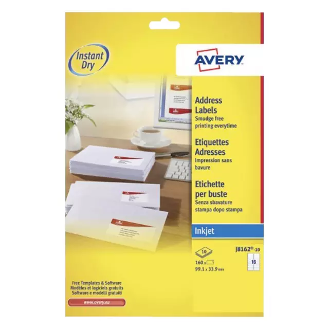 Een Etiket Avery J8162-10 99.1x33.9mm wit 160stuks koop je bij Kantoorvakhandel van der Heijde