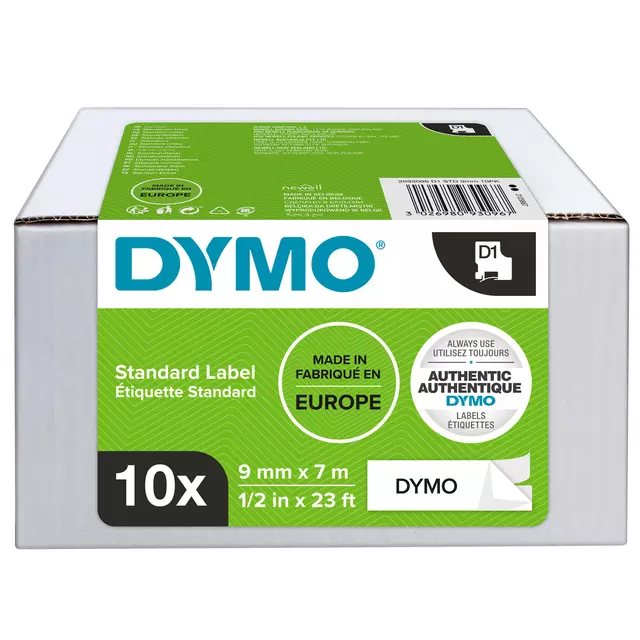 Een Labeltape Dymo LabelManager D1 polyester 9mm zwart op wit 10 stuks koop je bij KantoorProfi België BV