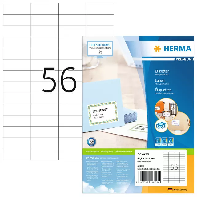 Een Etiket HERMA 4273 52.5x21.2mm premium wit 5600stuks koop je bij Van Leeuwen Boeken- en kantoorartikelen