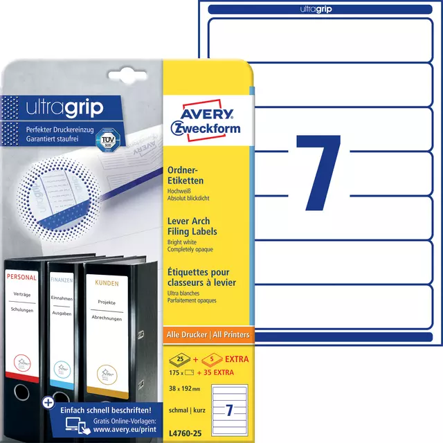 Een Rugetiket Avery Zweckform smal 38x192mm zelfklevend wit koop je bij QuickOffice BV