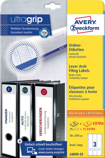 Een Rugetiket Avery Zweckform breed/lang 59x297mm zelfklevend wit koop je bij KantoorProfi België BV