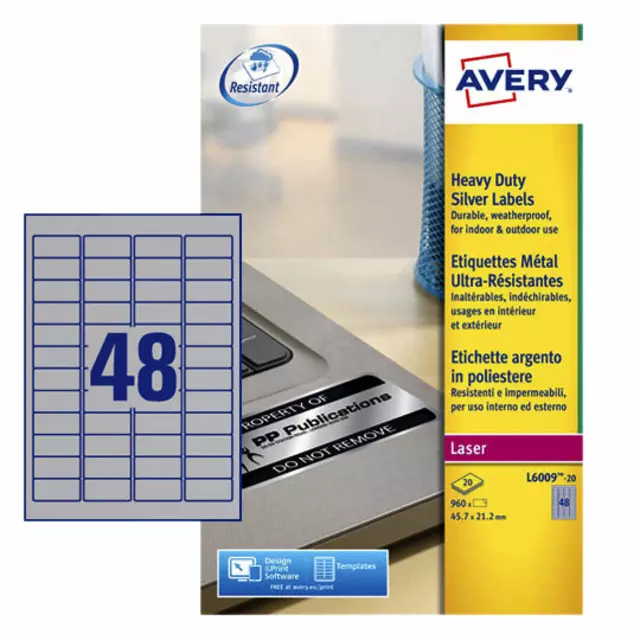 Een Etiket Avery L6009-20 45.7x21.2mm zilver 960stuks koop je bij Kantoorvakhandel van der Heijde