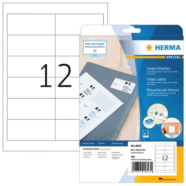 Een Etiket HERMA 4823 96.5x42.3mm wit 300stuks koop je bij KantoorProfi België BV