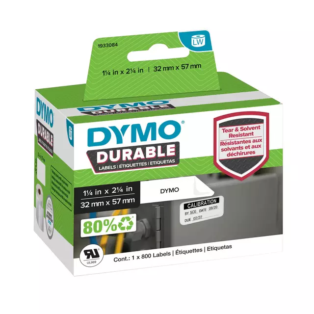 Een Etiket Dymo LabelWriter industrieel 32x57mm 1 rol á 800 stuks wit koop je bij NiceSupplies.nl