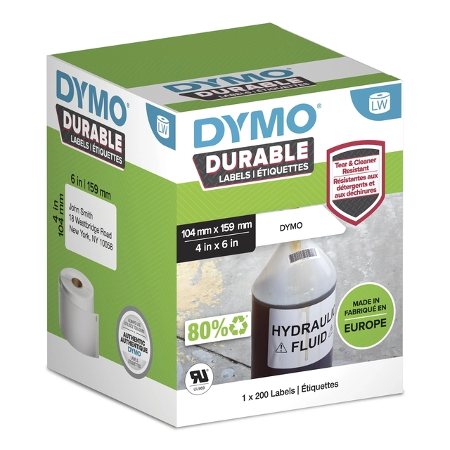 Een Etiket Dymo LabelWriter industrieel 104x159mm 1 rol á 200 stuks wit koop je bij NiceSupplies.nl