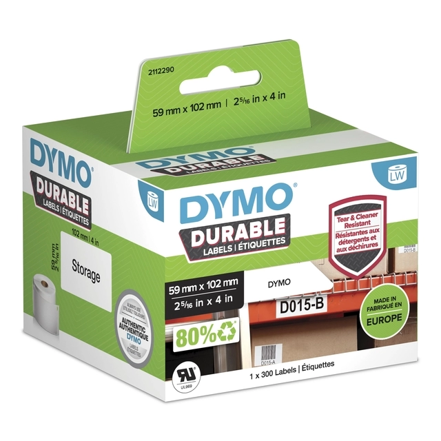 Een Etiquette Dymo LabelWriter Industriel 59x102mm rouleau 300 pièces blanc koop je bij Van Hoye Kantoor BV