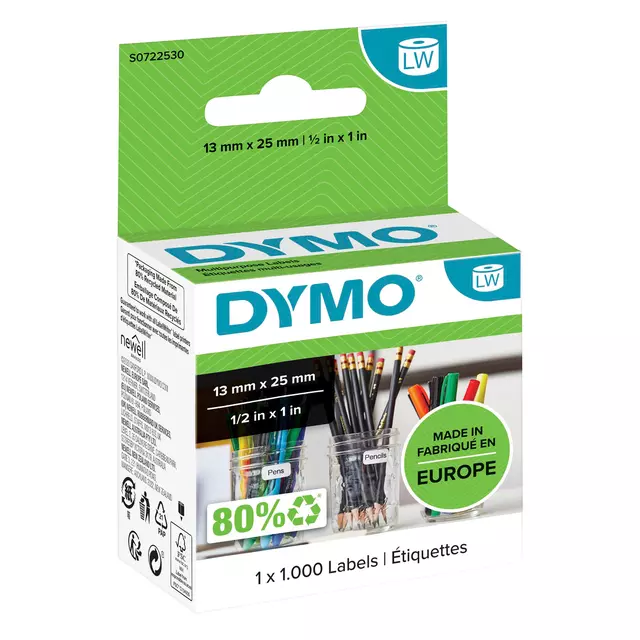 Een Etiket Dymo LabelWriter multifunctioneel 13x25mm 1 rol á 1000 stuks wit koop je bij EconOffice