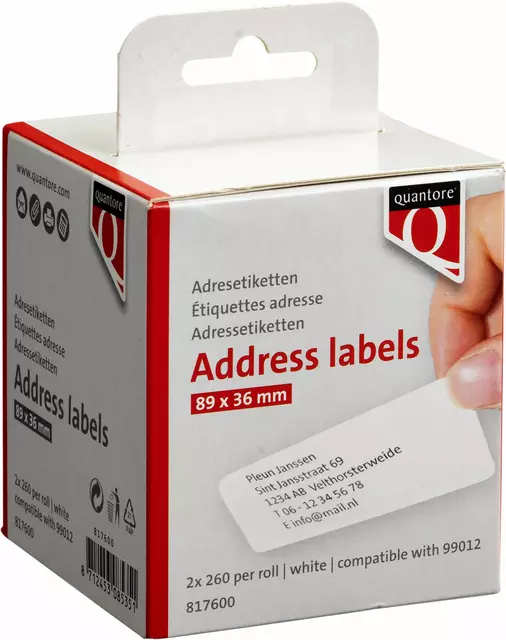 Een Labeletiket Quantore 99012 36x89mm adres wit koop je bij Van Leeuwen Boeken- en kantoorartikelen