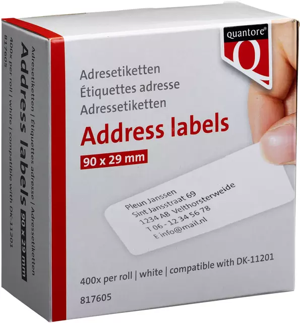 Een Labeletiket Quantore DK-11201 29x90mm adres wit koop je bij Van Leeuwen Boeken- en kantoorartikelen