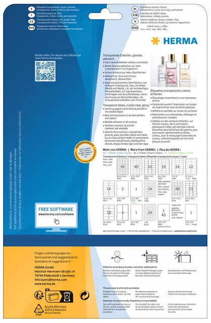 Etiket HERMA 8018 96x50.8mm transparant 250 stuks