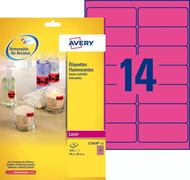 Een Etiket Avery L7263Y-100 99.1x38.1mm neon geel 1400stuks koop je bij KantoorProfi België BV