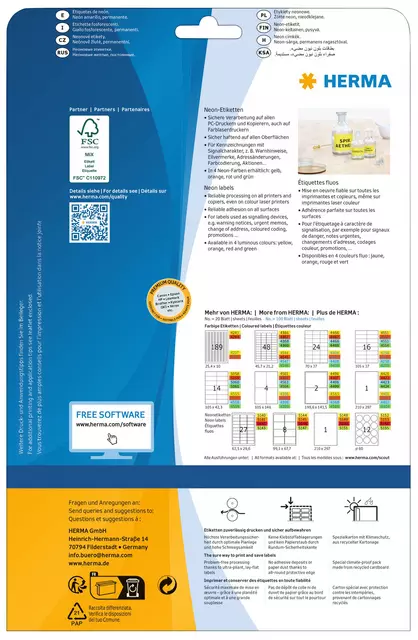 Etiket HERMA 5144 99.1x67.7mm neongeel 160stuks