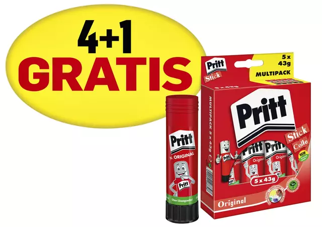 Een Lijmstift Pritt 43gr promopack 4+1 gratis koop je bij Van Leeuwen Boeken- en kantoorartikelen