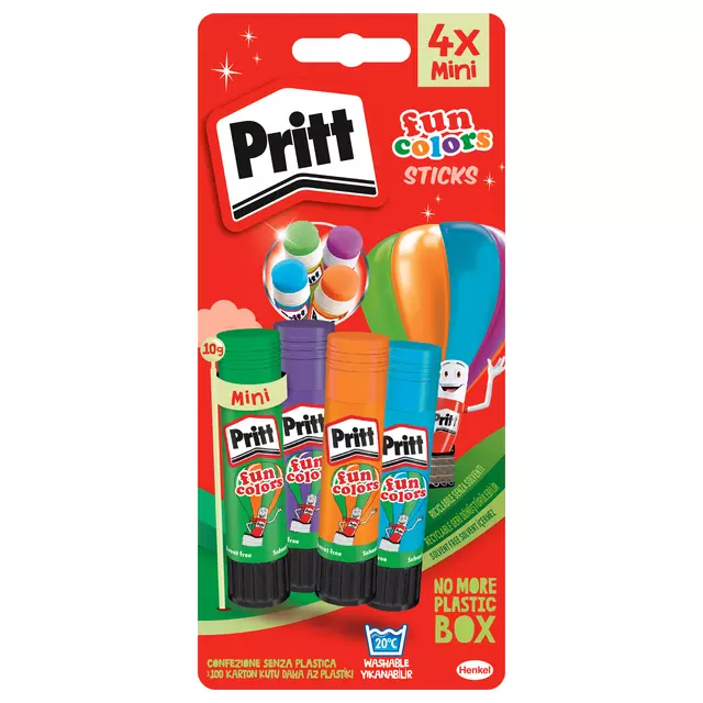 Een Lijmstift Pritt 10gr fun colors 1 blister à 4 stuks koop je bij Van Leeuwen Boeken- en kantoorartikelen