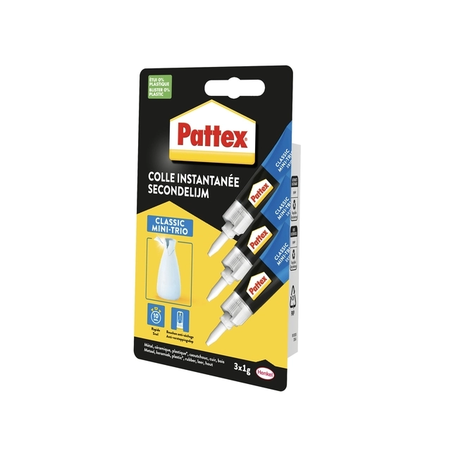 Een Secondelijm Pattex Classic mini trio tube 3x1gram op blister koop je bij Ziffo Kantoorcentrum BV