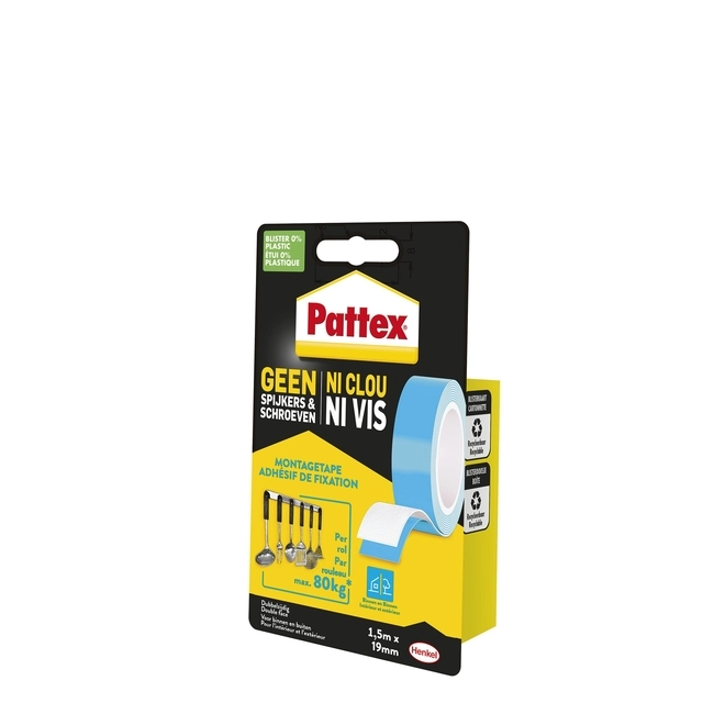 Een Plakband Pattex Super montage 20kg dubbbelzijdig voor binnen koop je bij Dillen BV