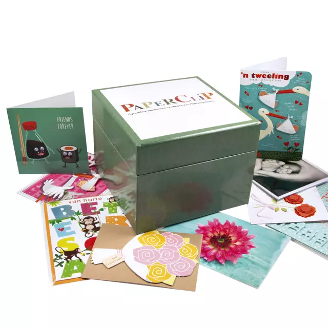 Een Wenskaartenbox Paperclip diverse thema's 75 kaarten koop je bij EconOffice