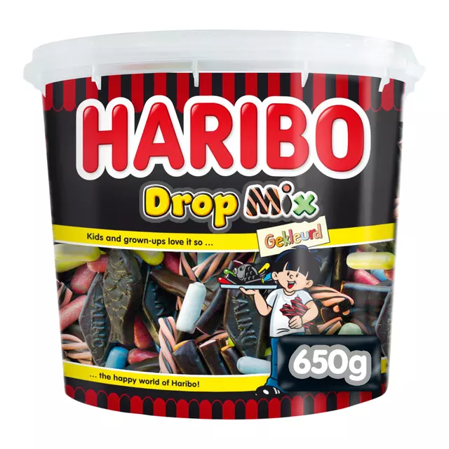 Een Drop Haribo mix gekleurd 650 gram koop je bij Totaal Kantoor Goeree