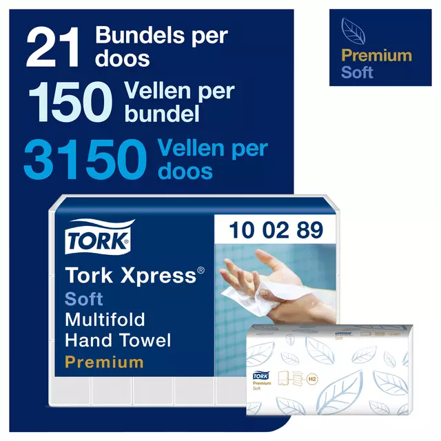Een Handdoek Tork Xpress H2 multifold Premium 2-laags wit 100289 koop je bij Van Hoye Kantoor BV
