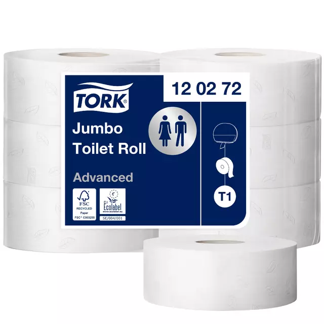 Een Toiletpapier Tork Jumbo T1 advanced 2-laags 360m wit 120272 koop je bij MV Kantoortechniek B.V.