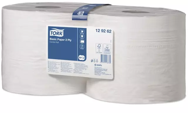 Een Rouleau de nettoyage Tork Basic Combi W1/2 129262 340m blanc koop je bij Van Hoye Kantoor BV