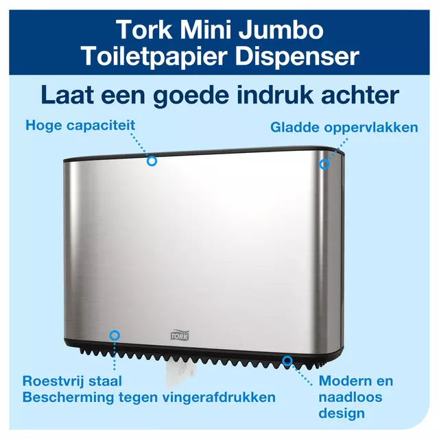 Een Toiletpapierdispenser Tork Image Lijn Mini jumborol T2 Image-Gesloten- rvs 460006 koop je bij Goedkope Kantoorbenodigdheden