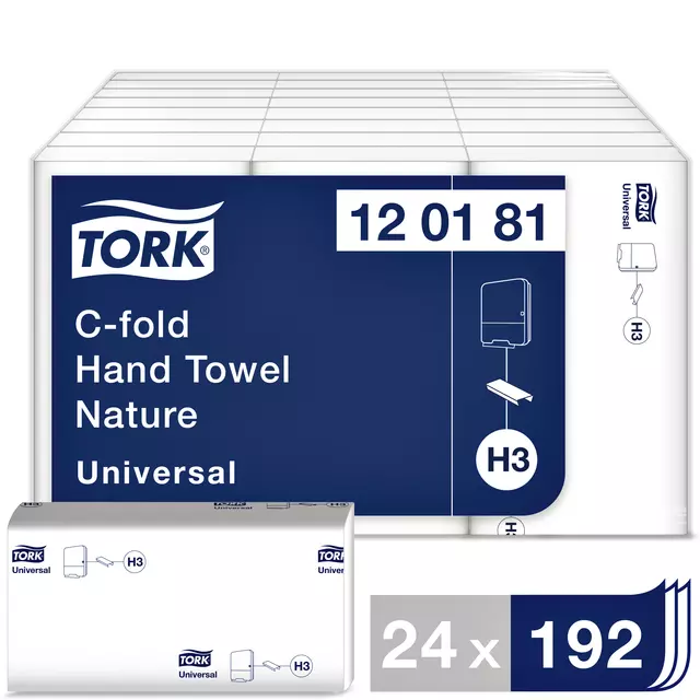 Een Handdoek Tork H3 c-vouw universal 1-laags naturel 120181 koop je bij Goedkope Kantoorbenodigdheden