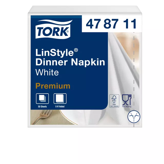 Een Dinnerservetten Tork Premium LinStyle® 1-laags 50st wit 478711 koop je bij L&N Partners voor Partners B.V.