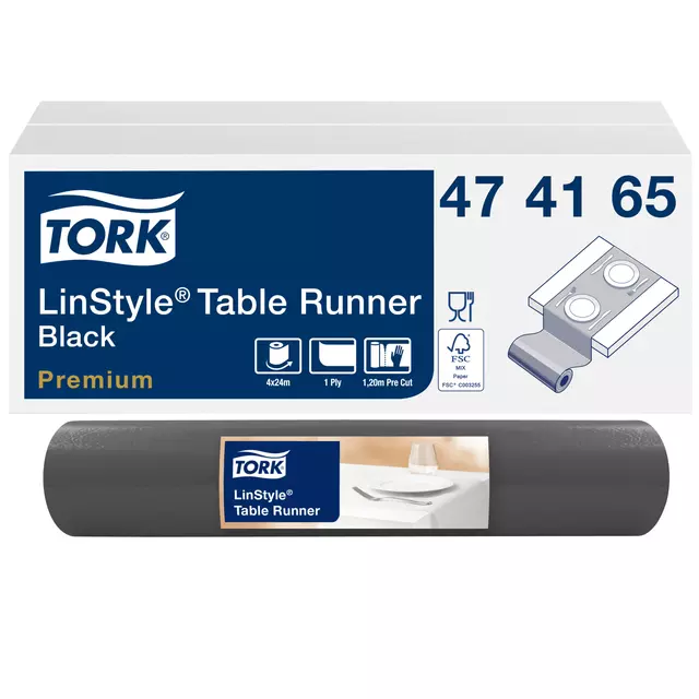 Tafelloper Tork LinStyle® duurzaam 1laags 120x40cm zwart 474165